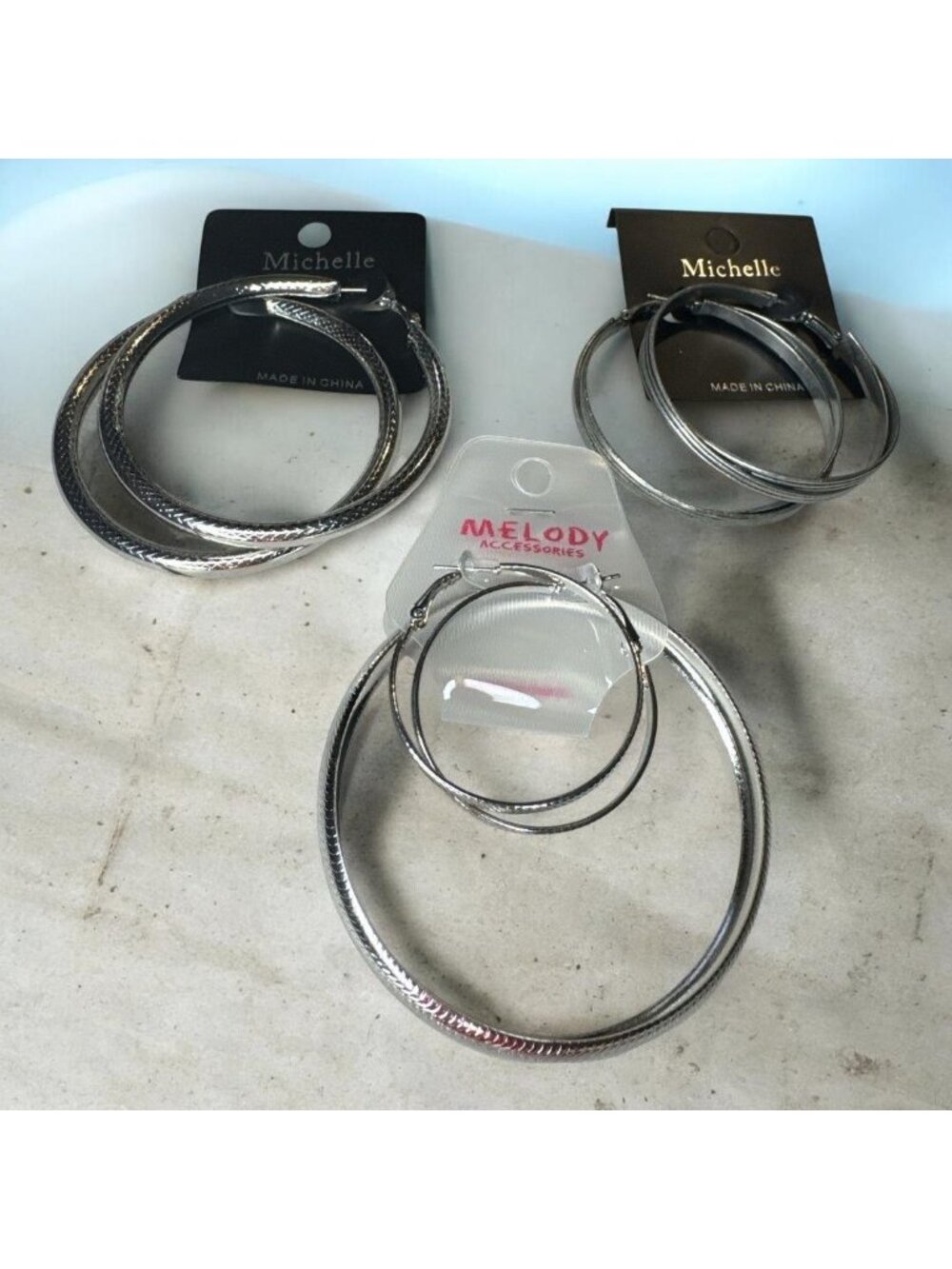 Michelle and Melody Silver-Tone Hoop Earrings Set Of 4 Large & Small Hoops New I